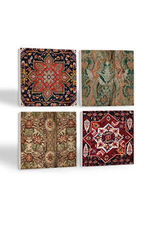 Vintage Desen Taş Bardak Altlığı Masaüstü Koruyucu Altlık 4 Parça Set 10x10cm Stone Coasters