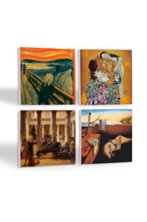 Dalí Belleğin Azmi, Çığlık, Gustav Klimt Aile Kucaklama, Bir Roma Sanat Aşığı Taş Bardak Altlığı Masaüstü Koruyucu Altlık 4 Parça Set 10x10cm Stone Coasters