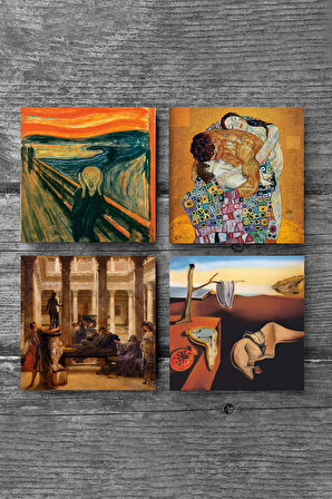 Dalí Belleğin Azmi, Çığlık, Gustav Klimt Aile Kucaklama, Bir Roma Sanat Aşığı Taş Bardak Altlığı Masaüstü Koruyucu Altlık 4 Parça Set 10x10cm Stone Coasters