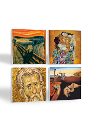 Salvador Dalí Belleğin Azmi, Çığlık, Mozaik Serisi, Gustav Klimt Aile Kucaklama Taş Bardak Altlığı Masaüstü Koruyucu Altlık 4 Parça Set 10x10cm Stone Coasters