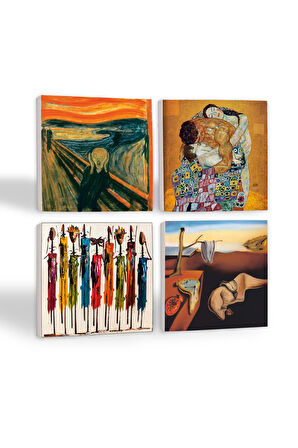 Salvador Dalí Belleğin Azmi, Çığlık, Yerli Kadınlar, Gustav Klimt Aile Kucaklama Taş Bardak Altlığı Masaüstü Koruyucu Altlık 4 Parça Set 10x10cm Stone Coasters