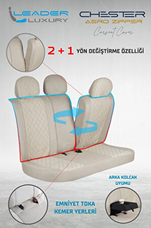 Fiat Egea HB Lüx Yarı Deri Oto Koltuk Kılıfı Ön Arka Takım Chester BEJ