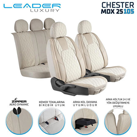 Volkswagen Touareg Lüx Yarı Deri Oto Koltuk Kılıfı Ön Arka Takım Chester BEJ