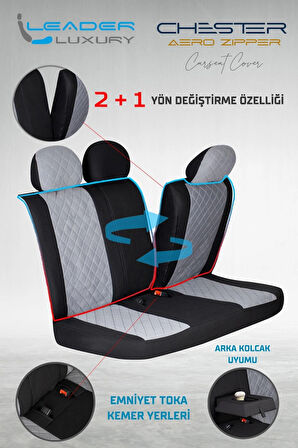 Ford Focus 1 Lüx Yarı Deri Oto Koltuk Kılıfı Ön Arka Takım Chester FÜME