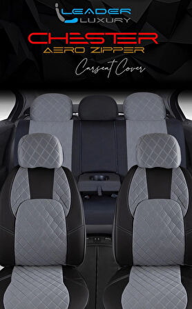 Opel Crosland Lüx Yarı Deri Oto Koltuk Kılıfı Ön Arka Takım Chester FÜME