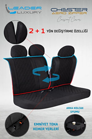 Ford Focus 2 Lüx Yarı Deri Oto Koltuk Kılıfı Ön Arka Takım Chester SİYAH
