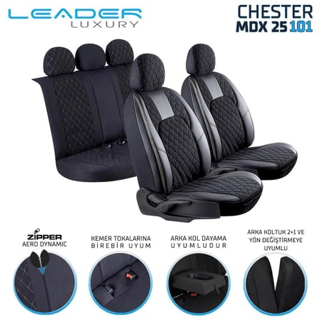 Fiat Siena Lüx Yarı Deri Oto Koltuk Kılıfı Ön Arka Takım Chester SİYAH BEYAZ