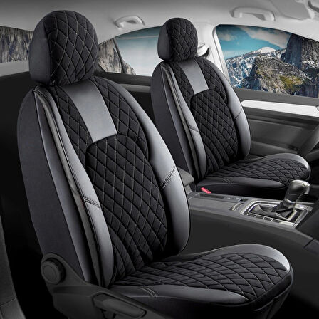 Peugeot 308 Lüx Yarı Deri Oto Koltuk Kılıfı Ön Arka Takım Chester SİYAH BEYAZ