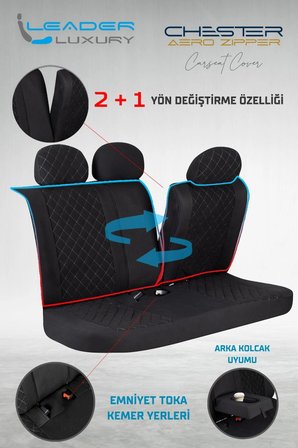 Renault Clio 5 Lüx Yarı Deri Oto Koltuk Kılıfı Ön Arka Takım Chester SİYAH BEYAZ