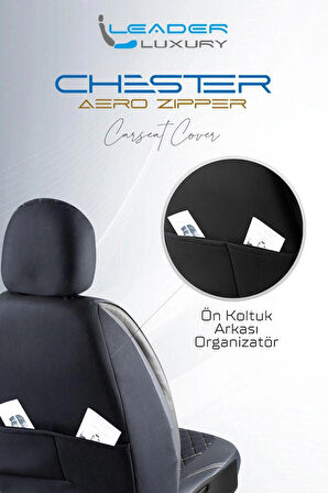 Dodge Caliber Lüx Yarı Deri Oto Koltuk Kılıfı Ön Arka Takım Chester SİYAH BEYAZ