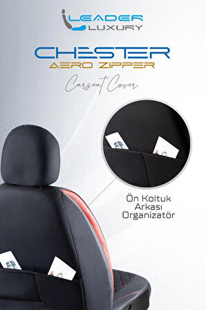 Opel Crosland Lüx Yarı Deri Oto Koltuk Kılıfı Ön Arka Takım Chester SİYAH KIRMIZI