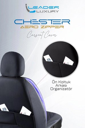 Citroen C3 Air Cros Lüx Yarı Deri Oto Koltuk Kılıfı Ön Arka Takım Chester SİYAH MAVİ