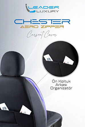 DFM Rich Lüx Yarı Deri Oto Koltuk Kılıfı Ön Arka Takım Chester SİYAH MAVİ