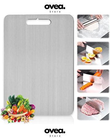 Paslanmaz Çelik Kesme Tahtası / 20x30 Cm / Kaydırmaz Silikon Tabanlı / Antibakteriyel , Yıkanabilir