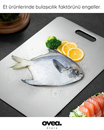 Paslanmaz Çelik Kesme Tahtası / 20x30 Cm / Kaydırmaz Silikon Tabanlı / Antibakteriyel , Yıkanabilir