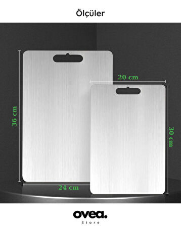 2 Li Set/Paslanmaz Çelik Kesme Tahtası/24x36 Cm/20x30 Cm/Kaydırmaz Silikon Tabanlı/Yıkanabilir