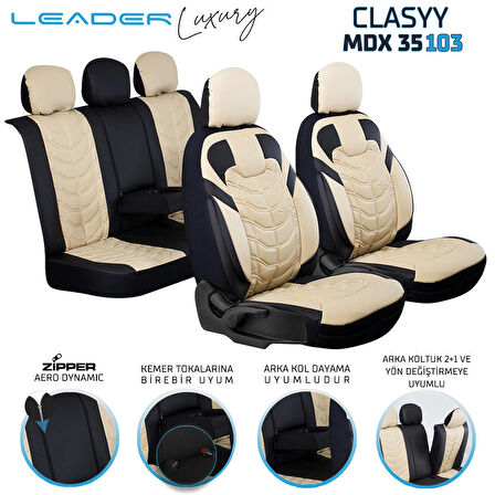 
Renault Laguna 3 Lüx Deri Oto Koltuk Kılıfı Ön Arka Takım Classy Serisi BEJ SİYAH