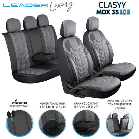
Dacia Sandero Lüx Deri Oto Koltuk Kılıfı Ön Arka Takım Classy Serisi FÜME