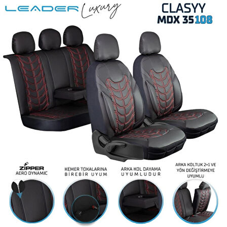 Seat Arona Lüx Deri Oto Koltuk Kılıfı Ön Arka Takım Classy Serisi KIRMIZI SİYAH