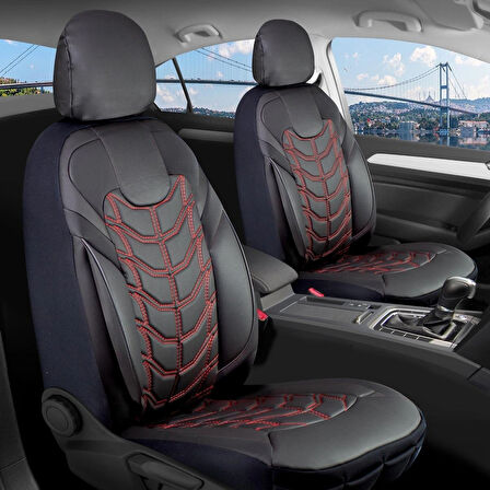 Subaru Outback Lüx Deri Oto Koltuk Kılıfı Ön Arka Takım Classy Serisi KIRMIZI SİYAH