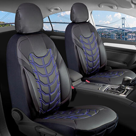 Renault Laguna 3 Lüx Deri Oto Koltuk Kılıfı Ön Arka Takım Classy Serisi MAVİ SİYAH
