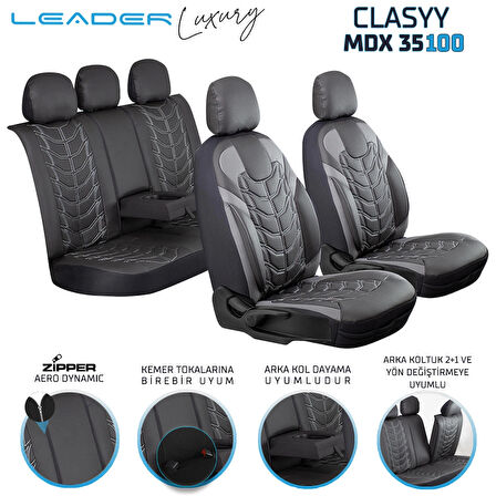 Opel Corsa F Lüx Deri Oto Koltuk Kılıfı Ön Arka Takım Classy Serisi SİYAH GRİ
