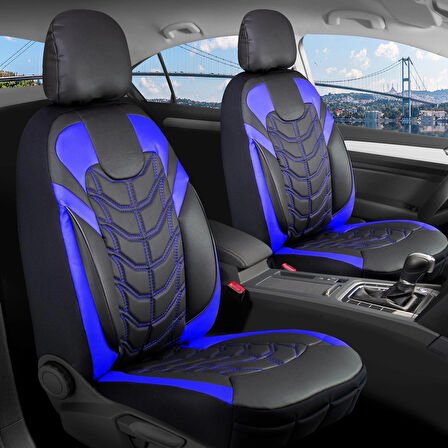 Chevrolet Trax Lüx Deri Oto Koltuk Kılıfı Ön Arka Takım Classy Serisi SİYAH MAVİ