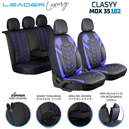 Chevrolet Trax Lüx Deri Oto Koltuk Kılıfı Ön Arka Takım Classy Serisi SİYAH MAVİ