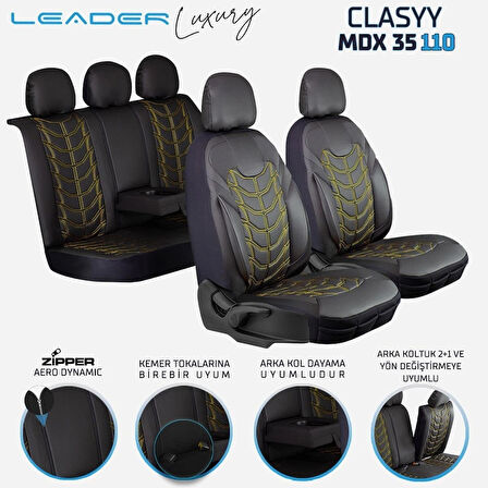 
Dacia Sandero Yeni Kasa Lüx Deri Oto Koltuk Kılıfı Ön Arka Takım Classy Serisi SİYAH SARI