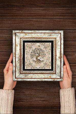 Hayat Ağacı Taş Duvar Tablosu Çerçeveli Duvar Dekoru Wall Art