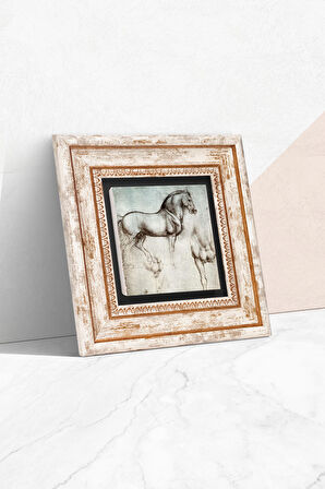 Leonardo da Vinci At Heykeli Taş Duvar Tablosu Çerçeveli Duvar Dekoru Wall Art