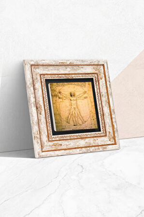 Leonardo da Vinci Vitruvius Adamı Taş Duvar Tablosu Çerçeveli Duvar Dekoru Wall Art