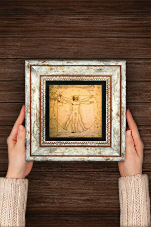 Leonardo da Vinci Vitruvius Adamı Taş Duvar Tablosu Çerçeveli Duvar Dekoru Wall Art