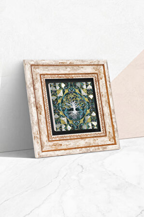 Hayat Ağacı Taş Duvar Tablosu Çerçeveli Duvar Dekoru Wall Art