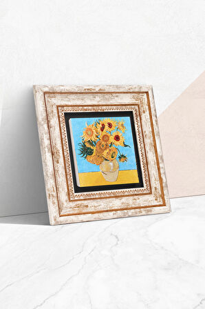 Vincent van Gogh On İki Ayçiçekli Vazo Taş Duvar Tablosu Çerçeveli Duvar Dekoru Wall Art