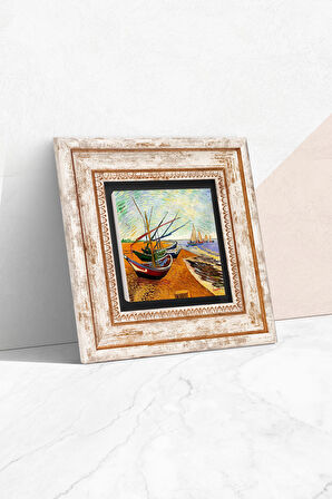 Vincent van Gogh Balıkçı Tekneleri Taş Duvar Tablosu Çerçeveli Duvar Dekoru Wall Art