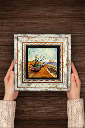 Vincent van Gogh Balıkçı Tekneleri Taş Duvar Tablosu Çerçeveli Duvar Dekoru Wall Art