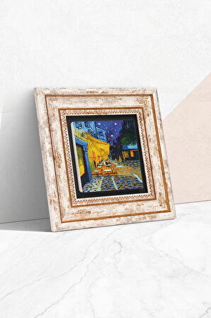 Vincent van Gogh Kafe Terasta Gece Taş Duvar Tablosu Çerçeveli Duvar Dekoru Wall Art