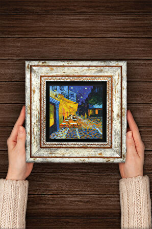 Vincent van Gogh Kafe Terasta Gece Taş Duvar Tablosu Çerçeveli Duvar Dekoru Wall Art
