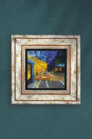 Vincent van Gogh Kafe Terasta Gece Taş Duvar Tablosu Çerçeveli Duvar Dekoru Wall Art