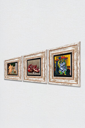 Picasso Ağlayan Kadın, İki Müzisyen Kız Tablosu, Nar Taş Duvar Tablosu Çerçeveli Duvar Dekoru 3 Parça Tablo Seti Wall Art