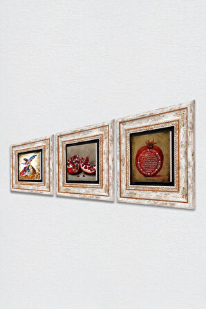Bereket Duası, Semazen, Nar Taş Duvar Tablosu Çerçeveli Duvar Dekoru 3 Parça Tablo Seti Wall Art