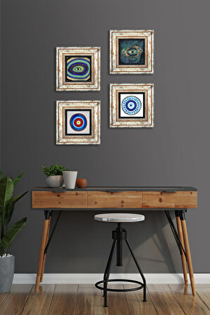 Nazar Taş Duvar Tablosu Çerçeveli Duvar Dekoru 4 Parça Tablo Seti Wall Art
