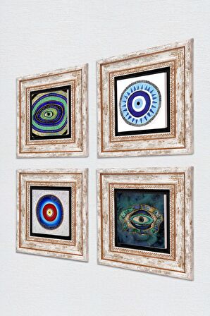 Nazar Taş Duvar Tablosu Çerçeveli Duvar Dekoru 4 Parça Tablo Seti Wall Art