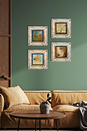 Van Gogh, Gustav Klimt Taş Duvar Tablosu Çerçeveli Duvar Dekoru 4 Parça Tablo Seti Wall Art