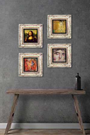 Picasso, Gustav Klimt, Leonardo da Vinci, Çingene Kızı Taş Duvar Tablosu Çerçeveli Duvar Dekoru 4 Parça Tablo Seti Wall Art