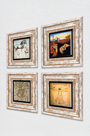 Salvador Dalí, Mozaik Serisi, Leonardo da Vinci Taş Duvar Tablosu Çerçeveli Duvar Dekoru 4 Parça Tablo Seti Wall Art