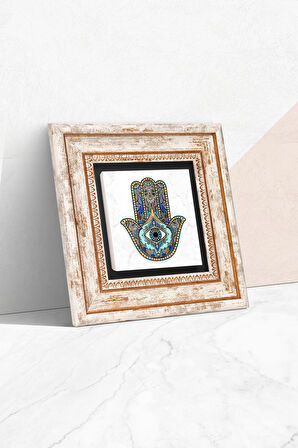 Fatma Ana Eli (Hamsa) Taş Duvar Tablosu Çerçeveli Duvar Dekoru Wall Art