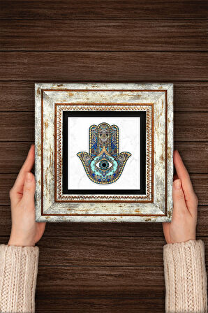 Fatma Ana Eli (Hamsa) Taş Duvar Tablosu Çerçeveli Duvar Dekoru Wall Art