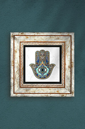 Fatma Ana Eli (Hamsa) Taş Duvar Tablosu Çerçeveli Duvar Dekoru Wall Art